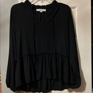 LOFT Black Ruffle Blouse